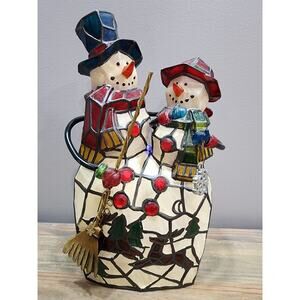 Light Up Fiberglass Snowman Christmas Tiffany Style Stained Glass Lamp 12''